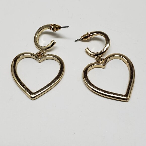 Women's polished Gold-tone Heart drop dangle Earrings - Picture 1 of 6